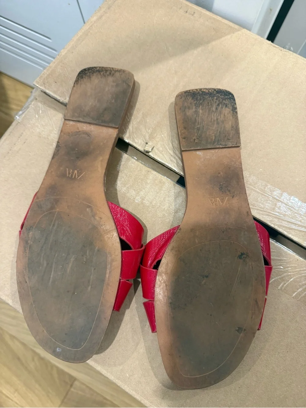 Zara Bright Red Braided Leather Slide Mules - Picture 2 of 3